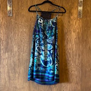 Printed strappy crochet detail dress